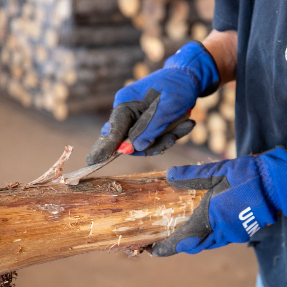 Hand-peeled cedar log showing natural texture and character