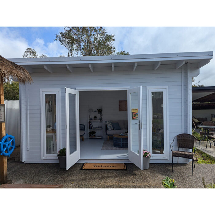 Shed house with French doors and oversized windows