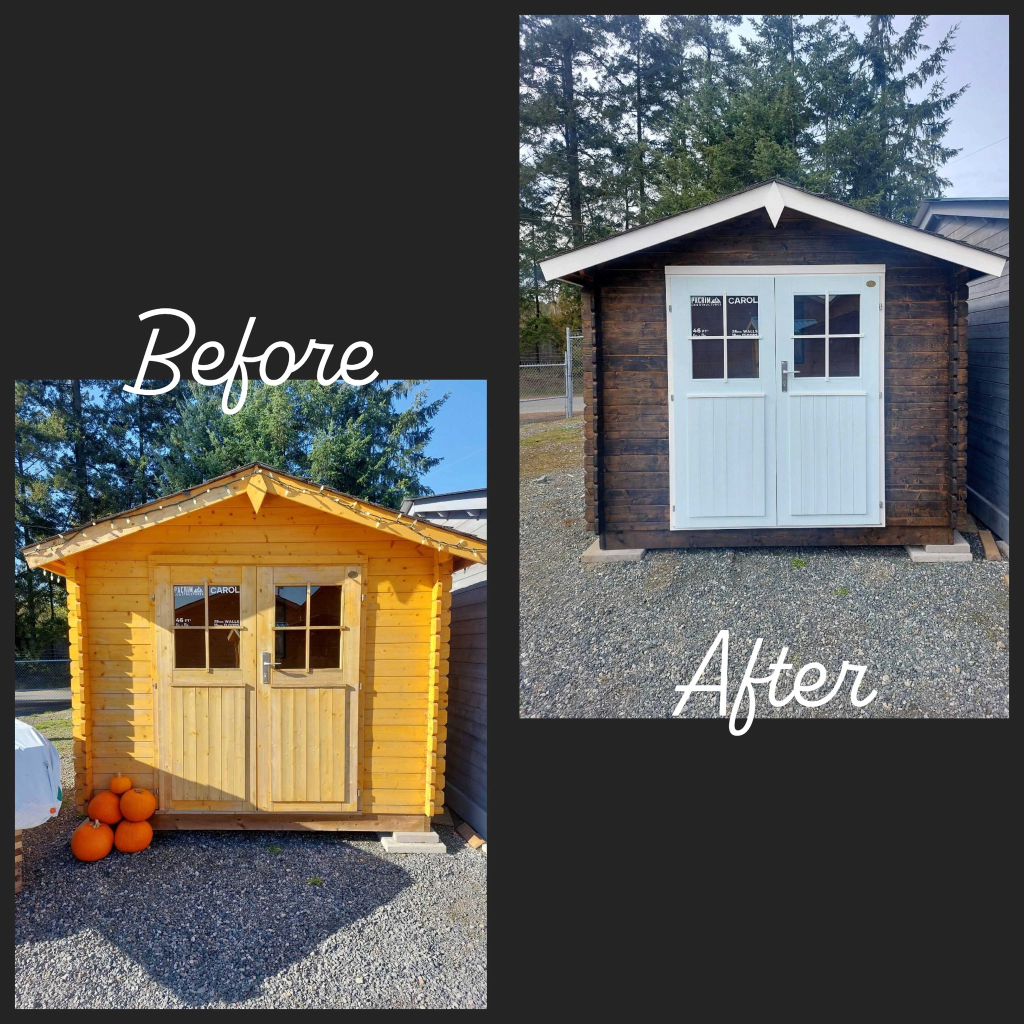 Before and after view of a finished shed house
