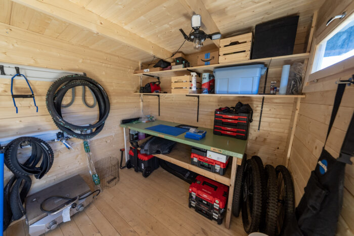 Backyard storage shed for tools and seasonal supplies