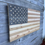 Wooden American flag for sauna owners who want natural hot room decor
