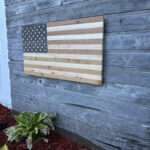 Custom wooden sauna flag option for personalized sauna and cabin decor
