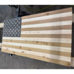 Rustic American flag sauna decor built without chemical finishes for indoor sauna display