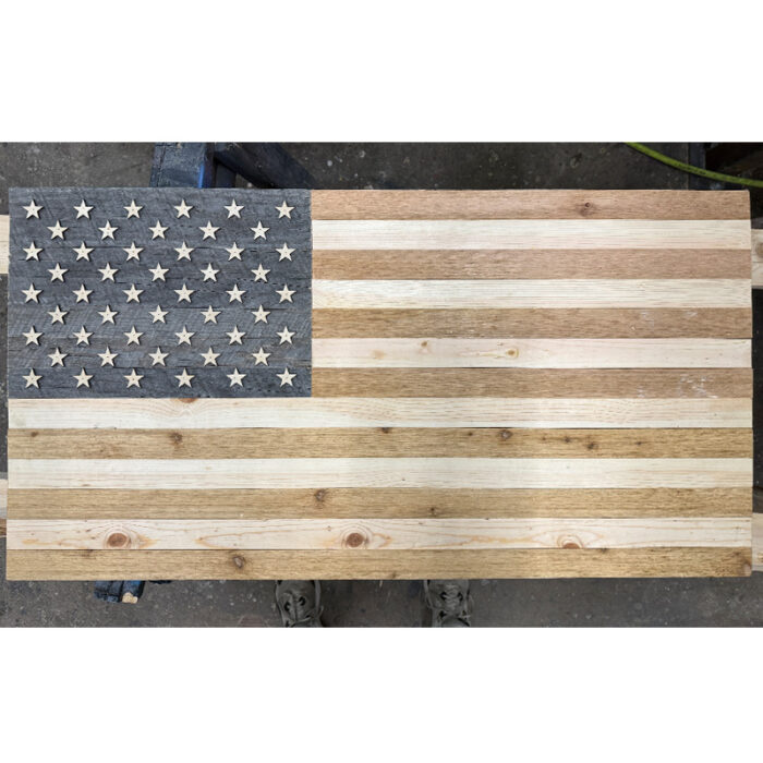 Cedar Sense natural wood sauna flag hanging inside a sauna hot room