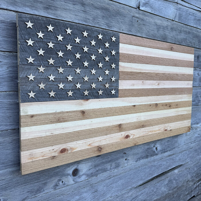 Cedar Sense handcrafted sauna flag with weathered Norway pine and western red cedar