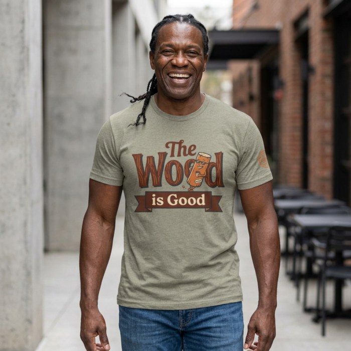 The Wood Is Good T‑Shirt | Cedar Sense Woodworking Tee | Bella Canvas High Quality Sauna Shirt for Men - Image 5