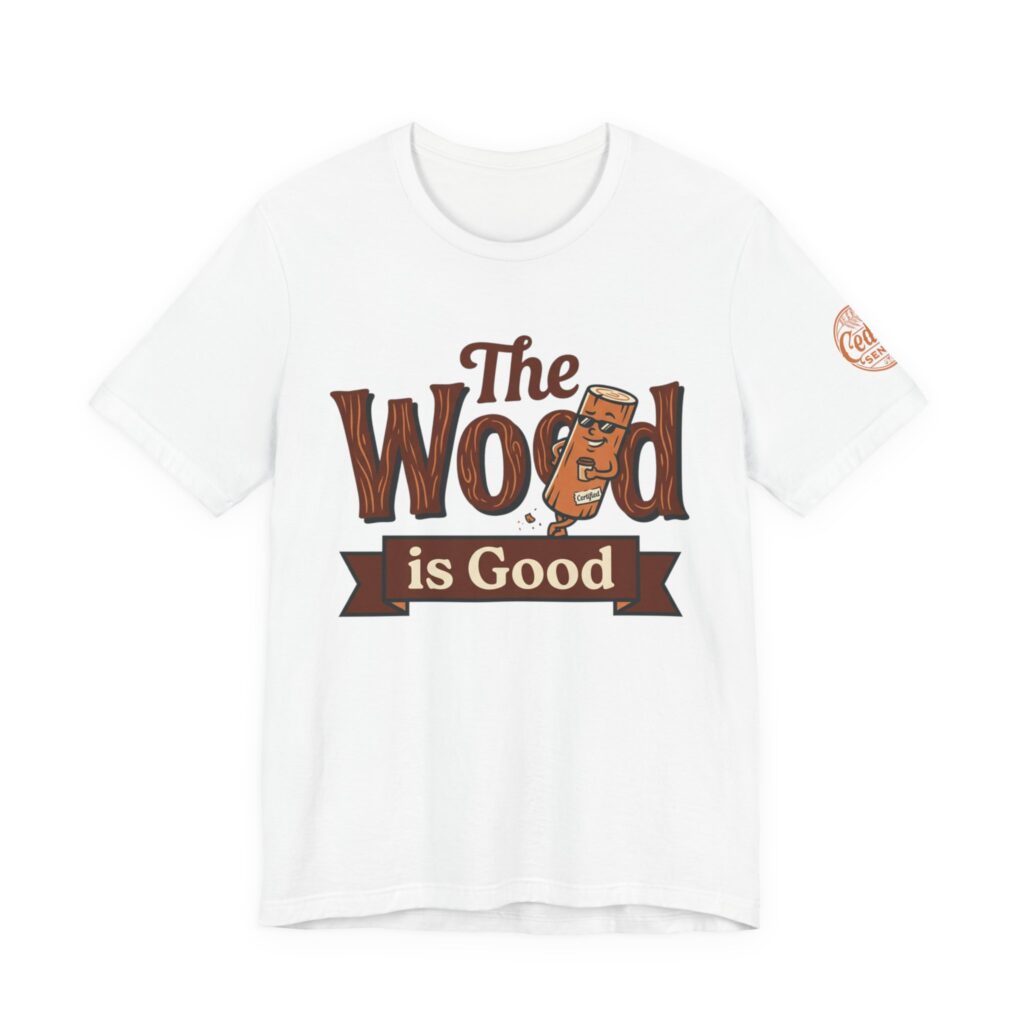 The Wood Is Good T‑Shirt | Cedar Sense Woodworking Tee | Bella Canvas High Quality Sauna Shirt for Men