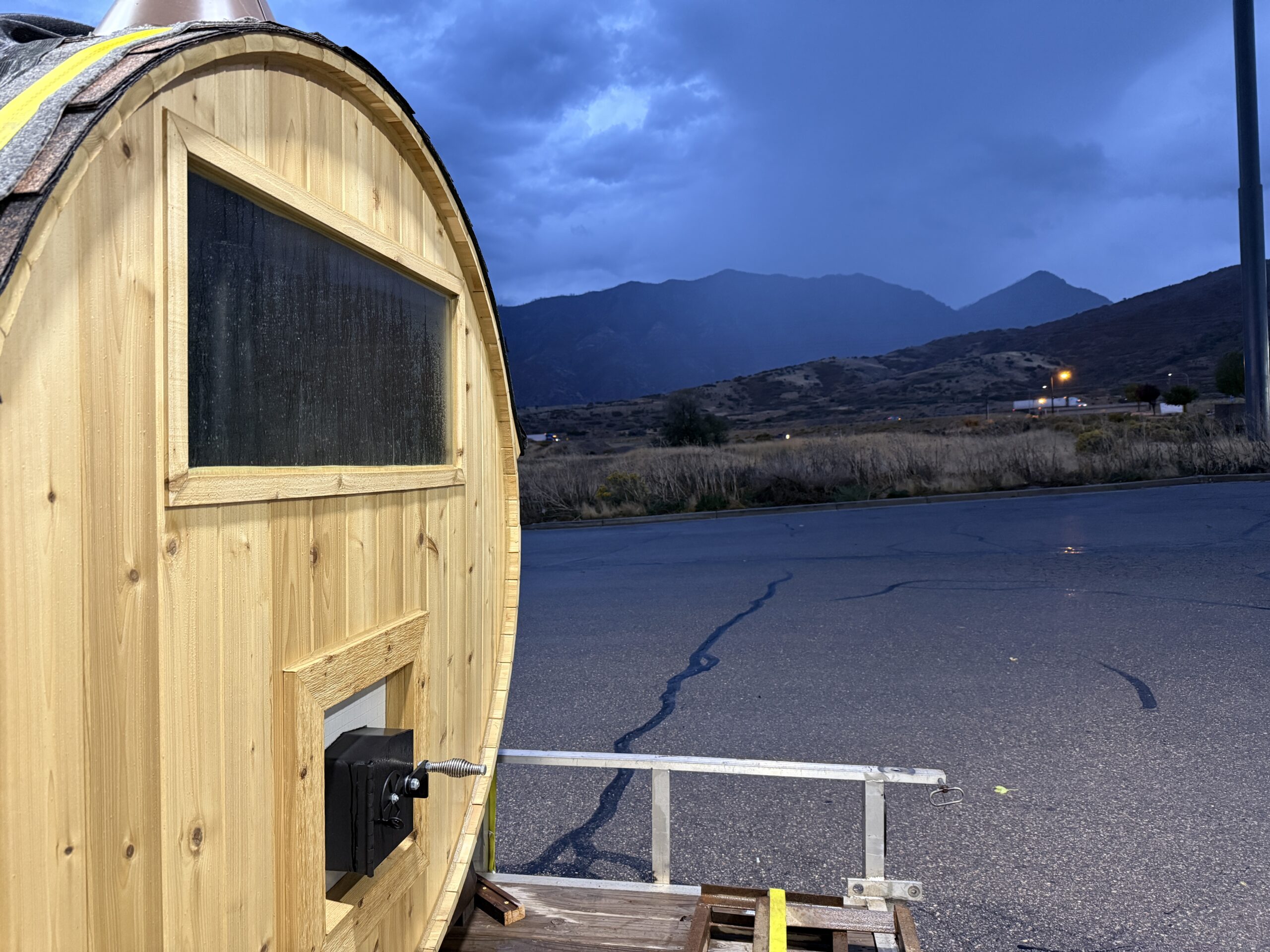 Cedar Sense hauling a barrel sauna to Wildland Gardens in Utah