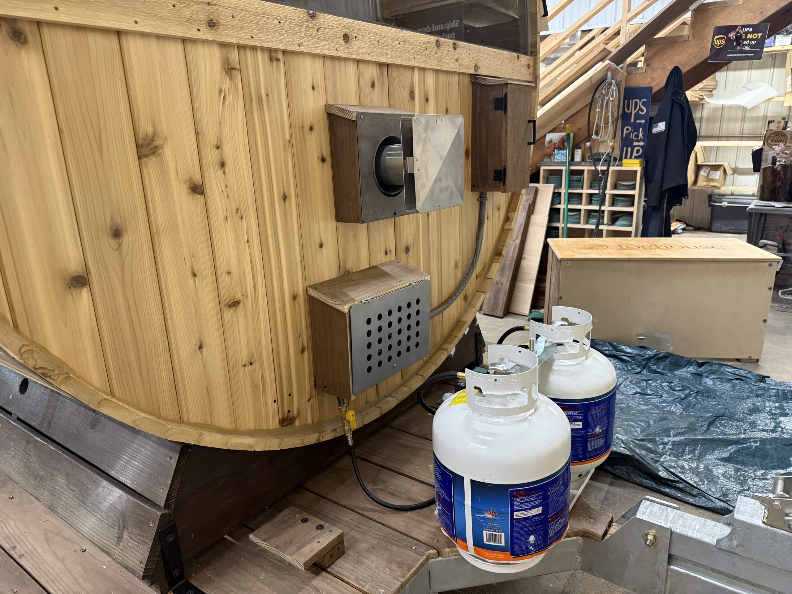 Cedar Sense building one of the Foghouse mobile saunas