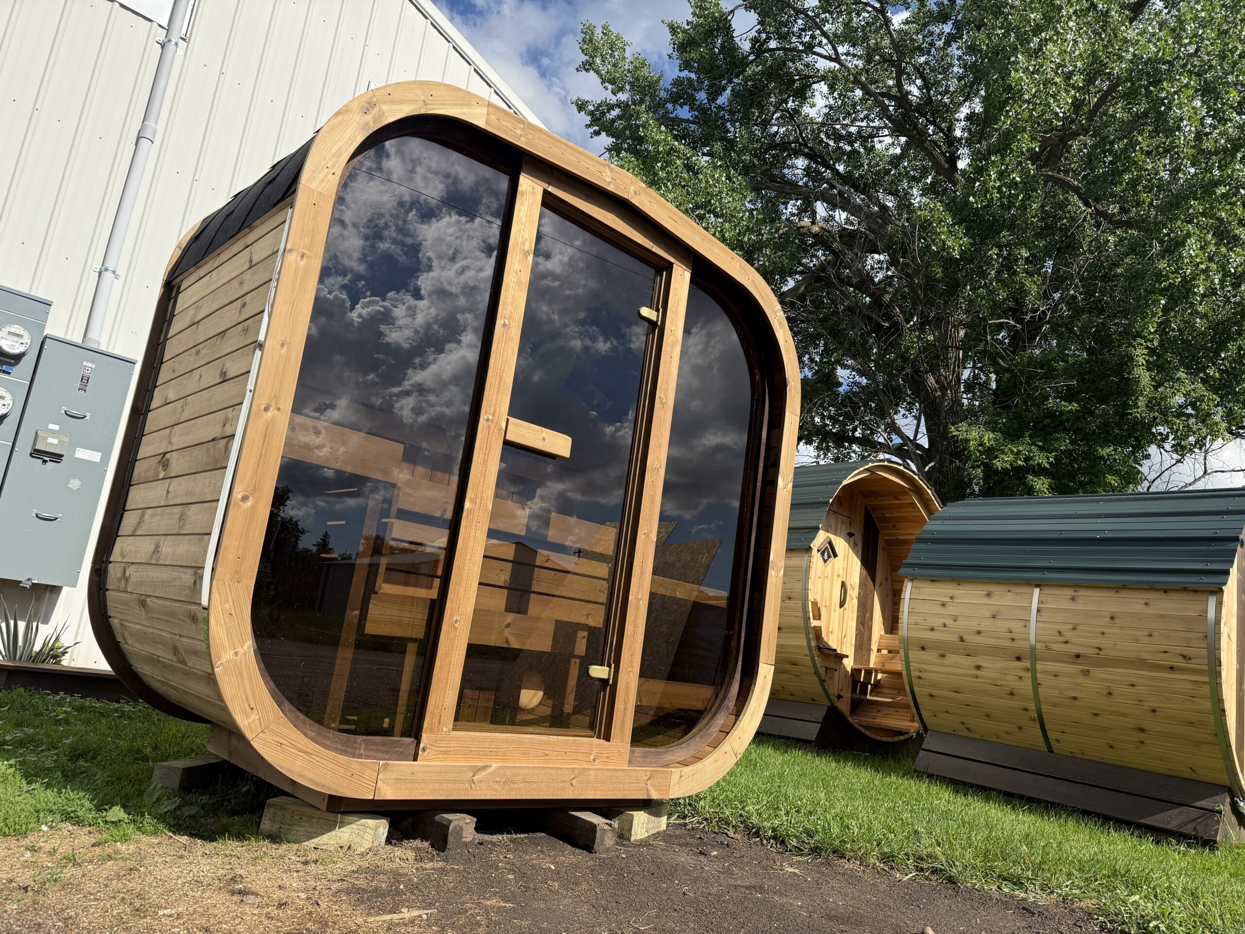 Cube sauna kit ready for DIY assembly from Cedar Sense