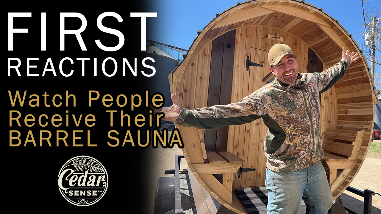 Cedar Sense YouTube video thumbnail featuring a barrel sauna review