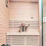 Stainless steel Harvia sauna ladle with wood handle