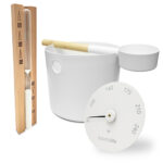 SaunaLife Essentials Set 2 | Sauna Bucket Ladle, Thermometer, and Sand Timer