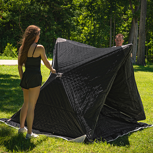 SaunaLife SaunaTrekker sauna tent in an outdoor setting
